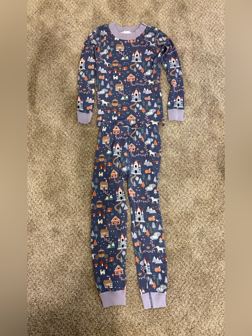 Hanna Andersson Size 6-7 Navy Castle & Woodland Print Pajama Set
